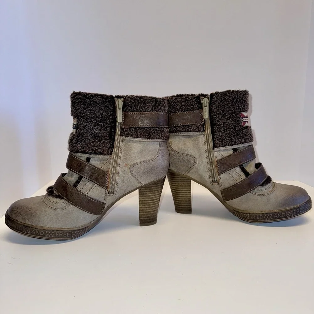 Mustang Womens Boots EU 41 US 10 Block Heel Ankle Zip‎